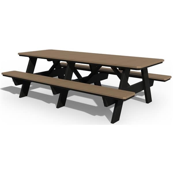 slide 1 of 36, Poly Lumber 3' x 8' Picnic Table Weathered Wood and Black
