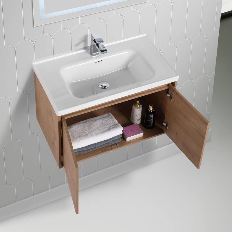 Blossom 32" Floating Bathroom Vanity with Ceramic Sink & Storage