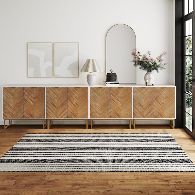 Nathan James Enloe Rustic Doors Metal Base Free Standing Modern Storage Cabinet for Entryway