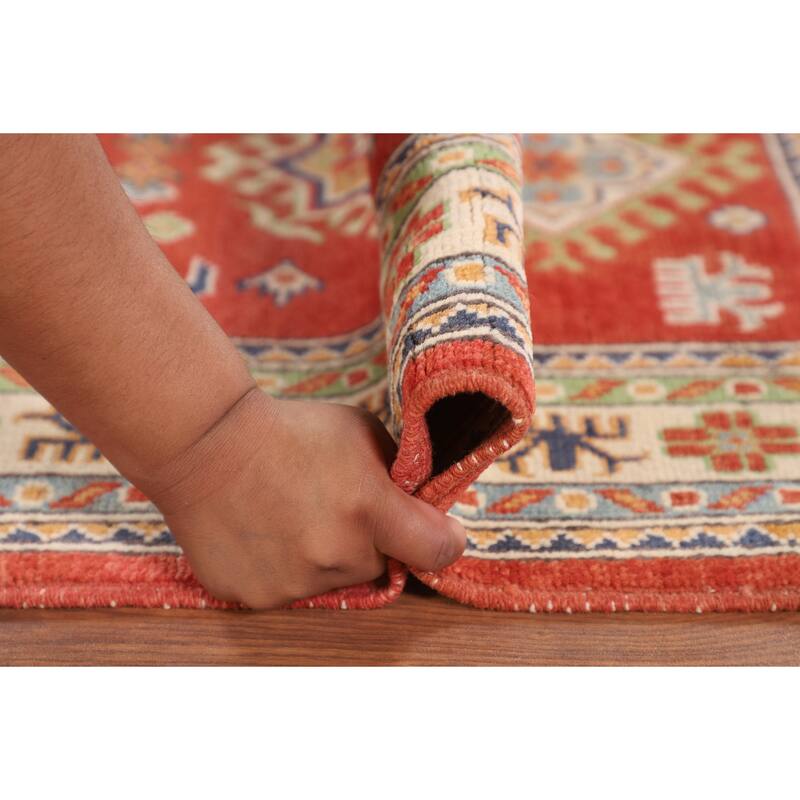 Kazak Accent Rug Hand-Knotted Traditional Orange Wool Carpet - 2'8" x 4'2"