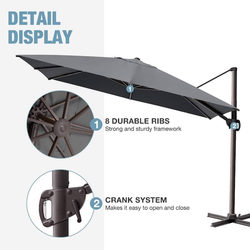 VredHom 9 x 12 FT Outdoor Patio Cantilever-Offset Umbrella with Wheel Base