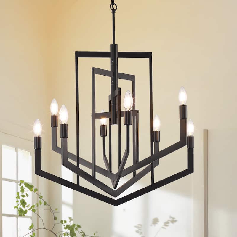 8-light Matte Black Rotatable Chandelier Pendant Lighting Fixture - 25 in - Black