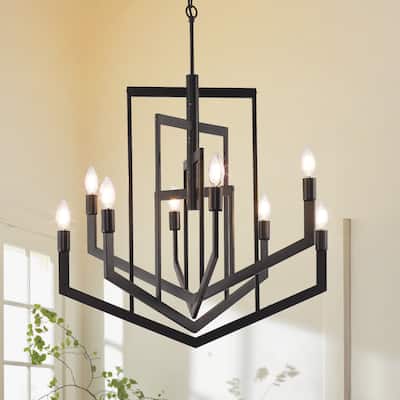 8-light Matte Black Rotatable Chandelier Pendant Lighting Fixture - 25 in