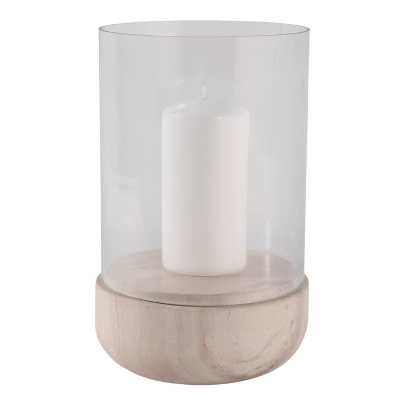Marble Glass Hurricane Lantern Cylinder Style Home Office - 12" Ivory - 7.5" x 7.5" x 12"