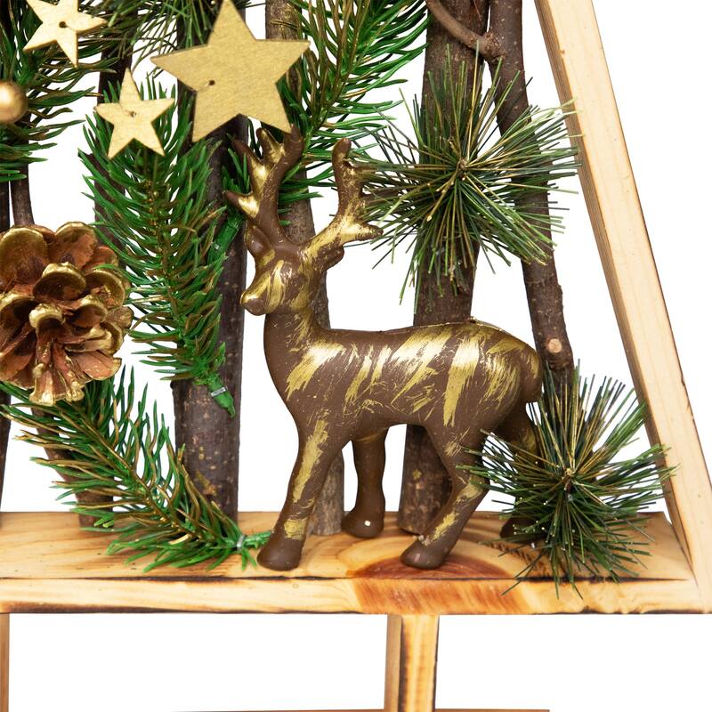 Reindeer and Pinecones Artificial Wooden Tree Christmas Decoration - 20.5"