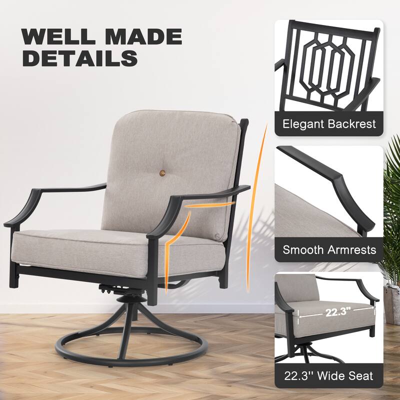 2-Piece Outdoor Swivel Patio Sofas with Thick Olefin Cushions and Wide Seat