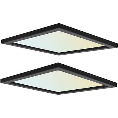 Luxrite 9" Square LED Flush Mount 18W 3 Color Selectable 1200 Lumens Dimmable Damp Rated Black 2 Pack