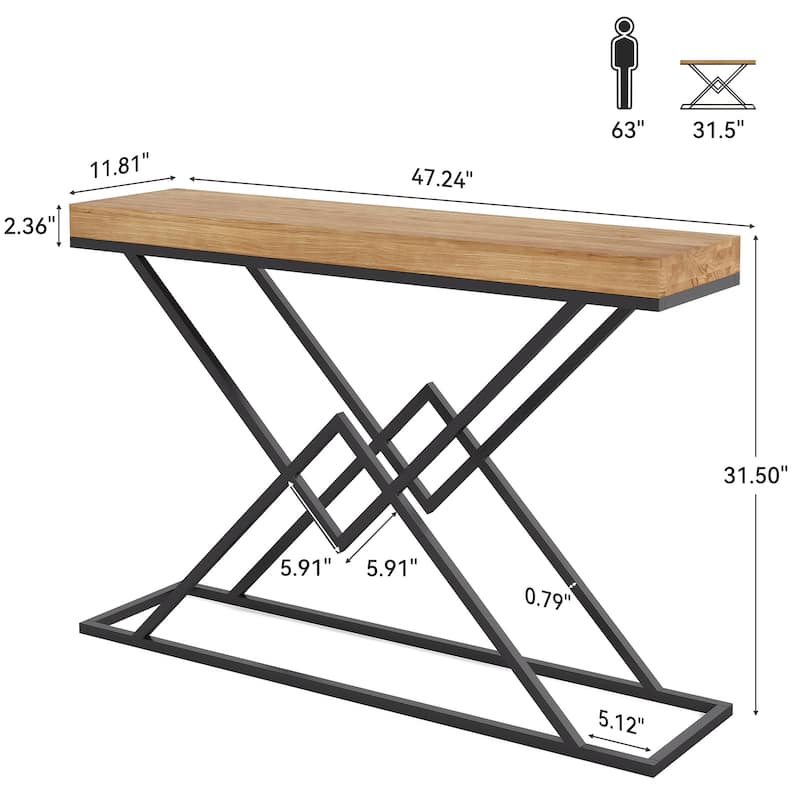 43.2" Solid Wood Console Table with Stylish Geometric Metal Base