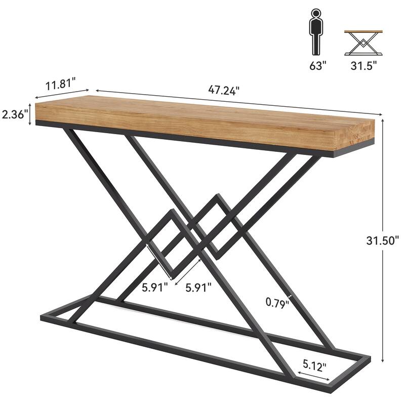 Solid Wood Console Table, 43.2" Modern Industrial Entryway Table
