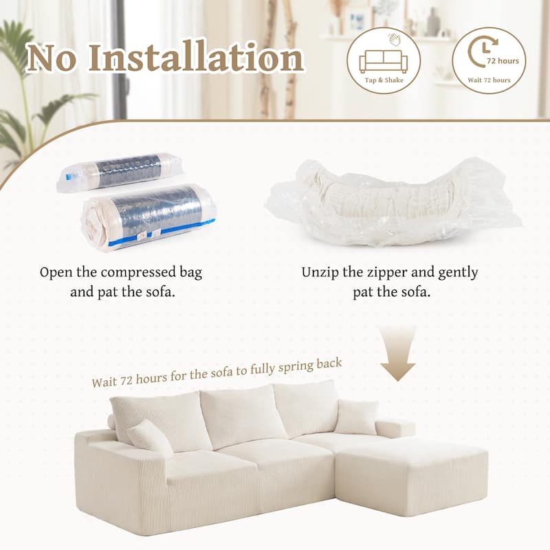 3-Seater Sofa, Plush Compact, No Assembly, Living Room Bedroom