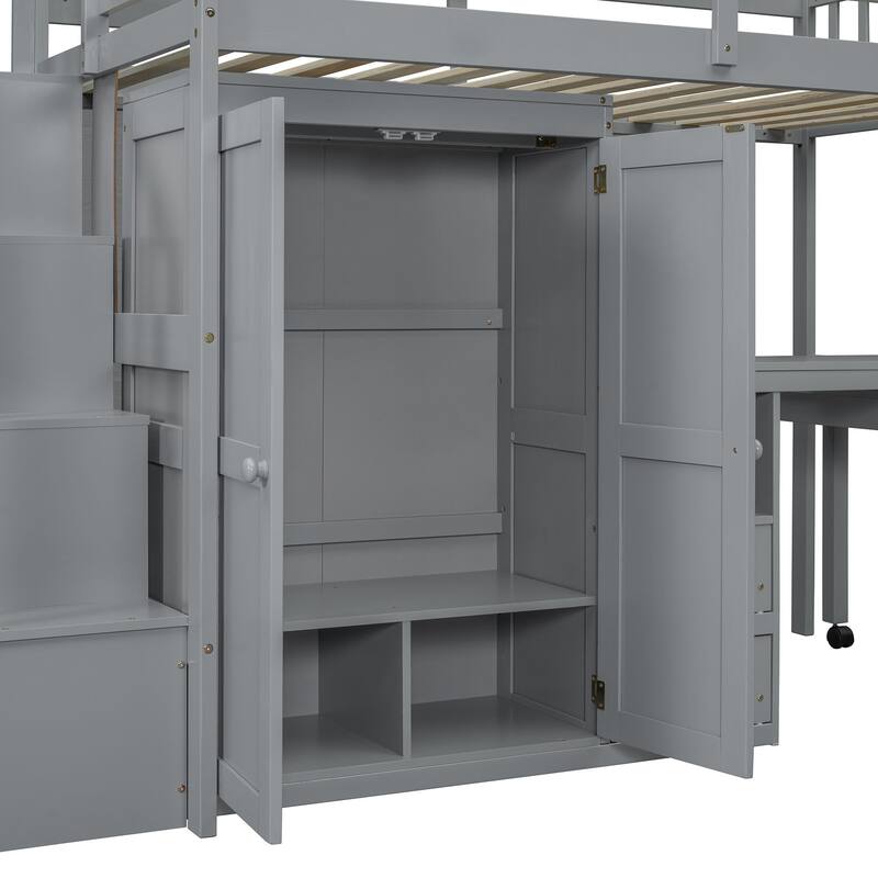 Space-Saving Twin Loft Bed with Playhouse-Inspired Design, Side Storage, Desk, and Wardrobe - Perfect for Kids & Teens