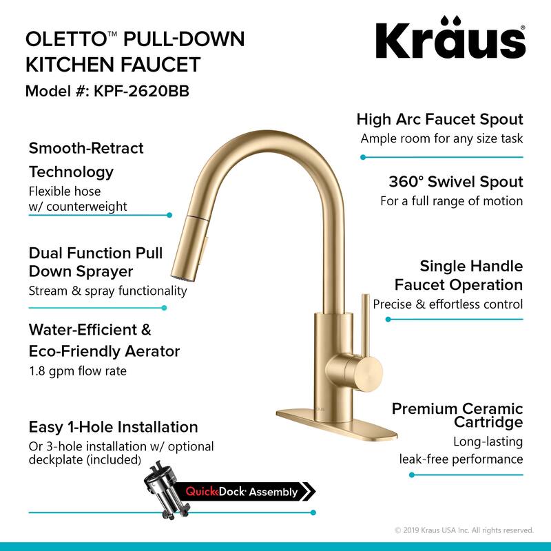 Kraus Oletto Pull Down Kitchen Faucet with QuickDock Technology,
