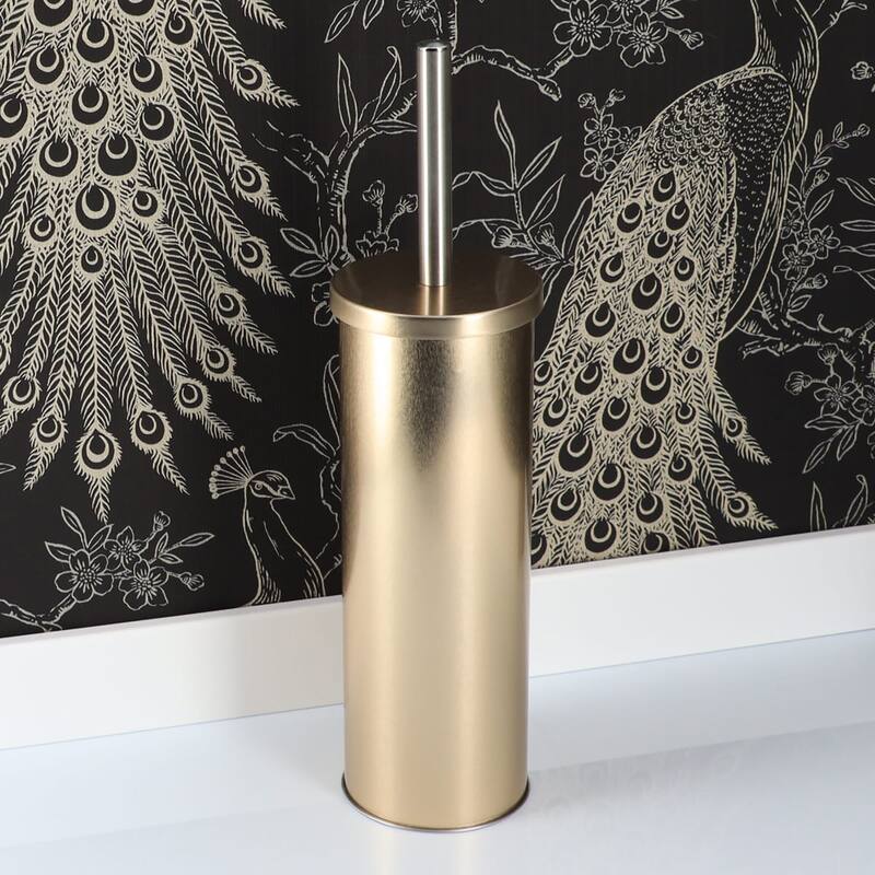 Modern Brushed Gold Toilet Bowl Brush Set with Stainless Steel Handle - 4" L x 4" W x 15" H
