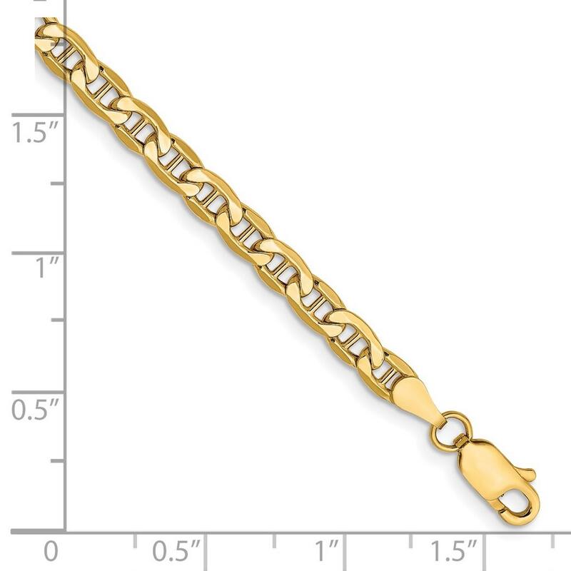 Curata 14k Yellow Gold 4mm Semi Solid Mariner Anchor Chain Bracelet Options: 7" 8"