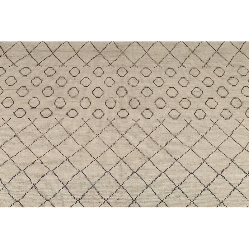 Ivory Trellis Moroccan Rug Hand-Knotted Striped Wool Carpet - 8'1"x 10'4"
