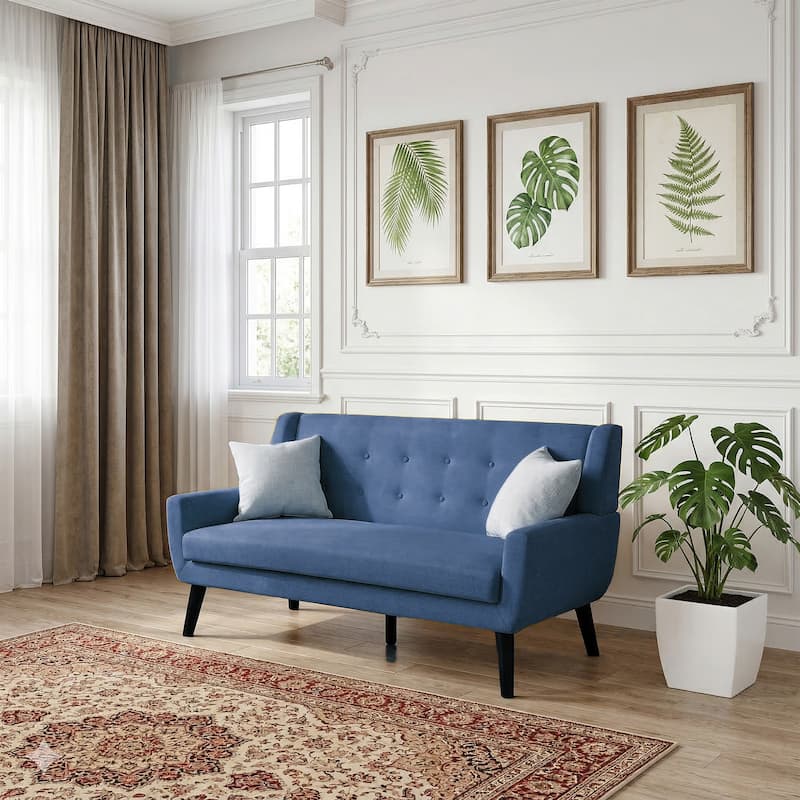 Modern 63-Inch Linen Tufted Loveseat Sofa with Pillows