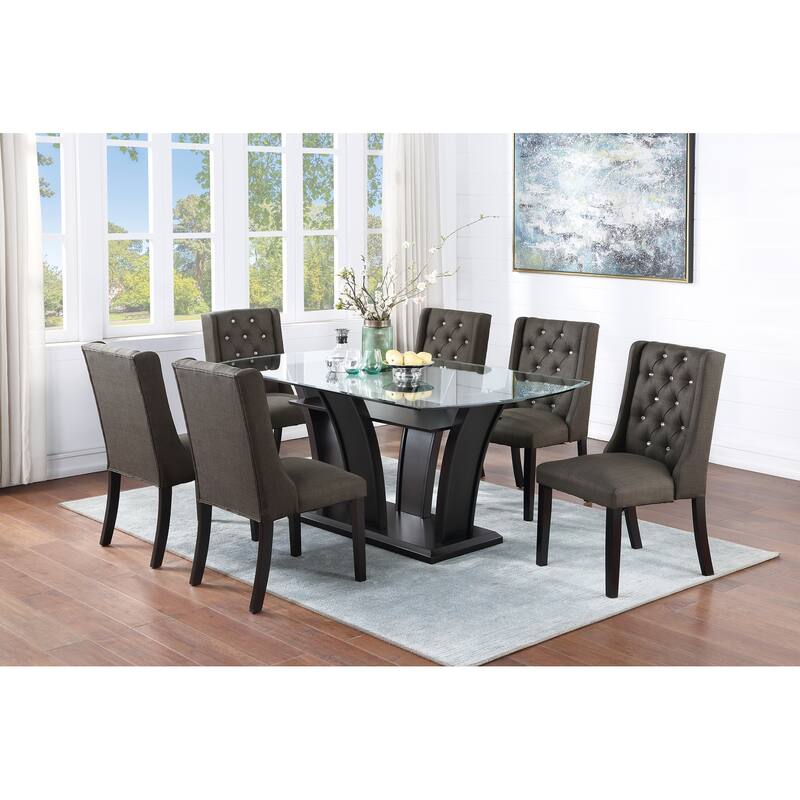 Modern Set of 2 Dining Chairs with Leather Tufted Backrest, Foam-Padded Seat, Solid Wood Legs for Dining Room Living Room