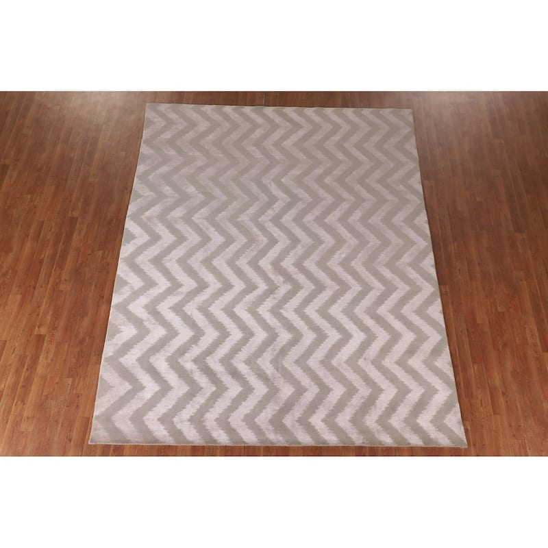 Chevron Style Modern Indian Area Rug Handmade Wool Carpet - 7'11"x 9'10"