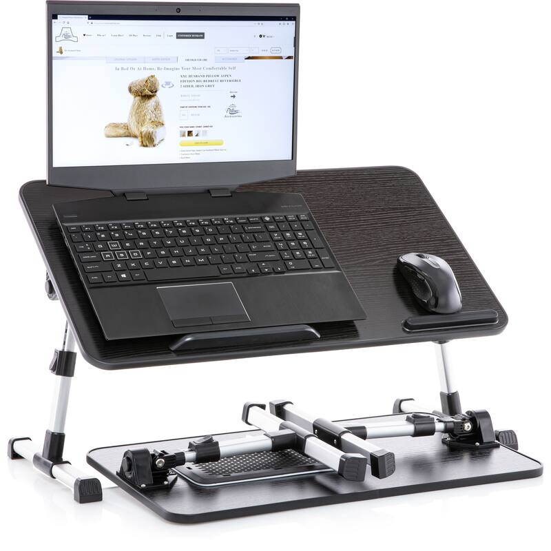 Husband Pillow - Lap Desk Large Wood Top - Fits Up to 17" Laptop - with Dual Cushion, Multifunctional Slot for Tablet