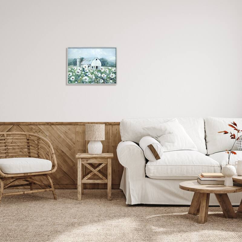 Stupell Rural Anemone Flower Meadow White Farmland Barn Framed Wall Art, Design by Sally Swatland