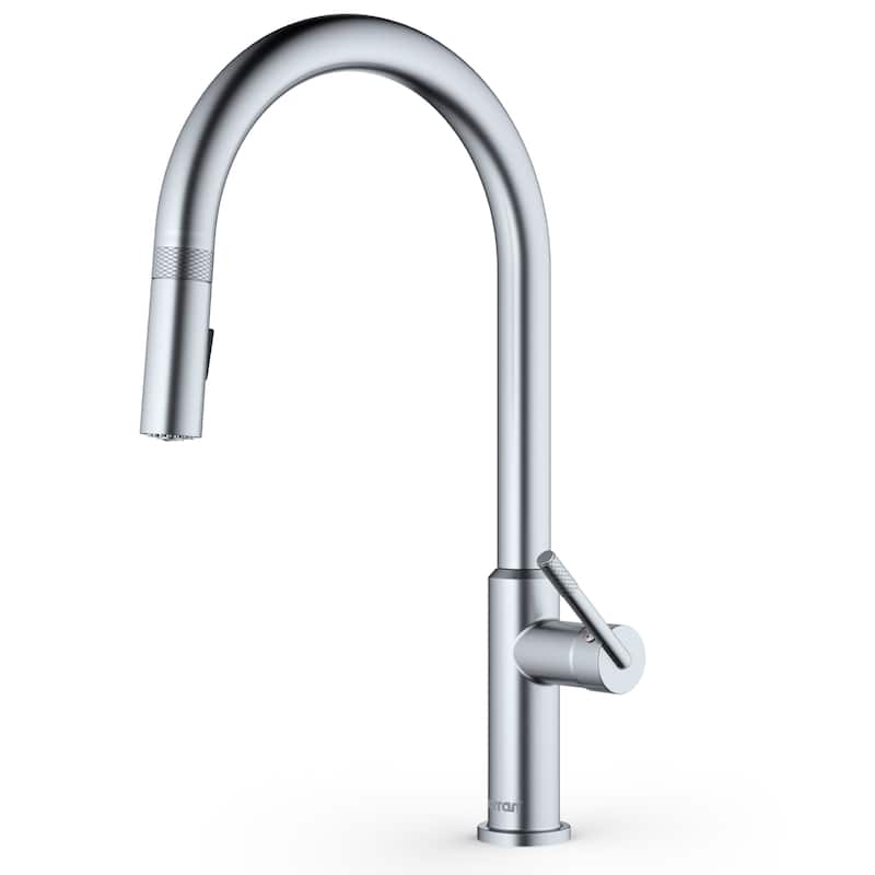 Karran QT-812 Top Mount 33 in. Large Single Bowl Quartz Kitchen Sink in Grey With Kitchen Faucet in Stainless Steel