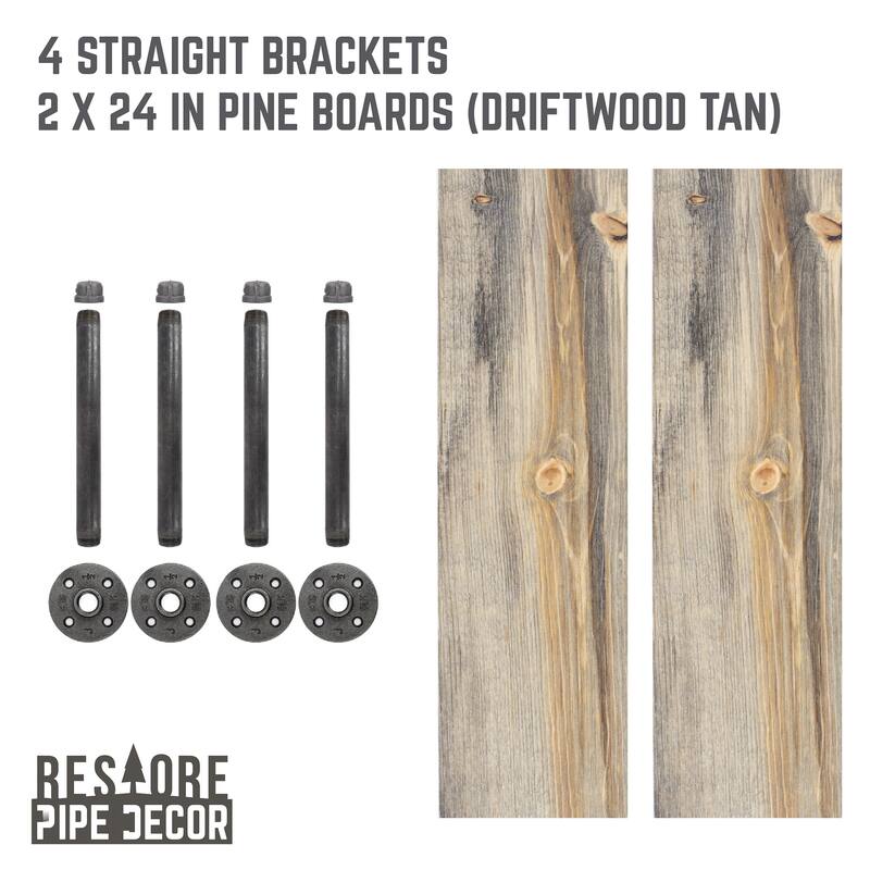 Restore Wood 24 in. Wall Shelf Straight Steel Pipe Brackets, Set of 2