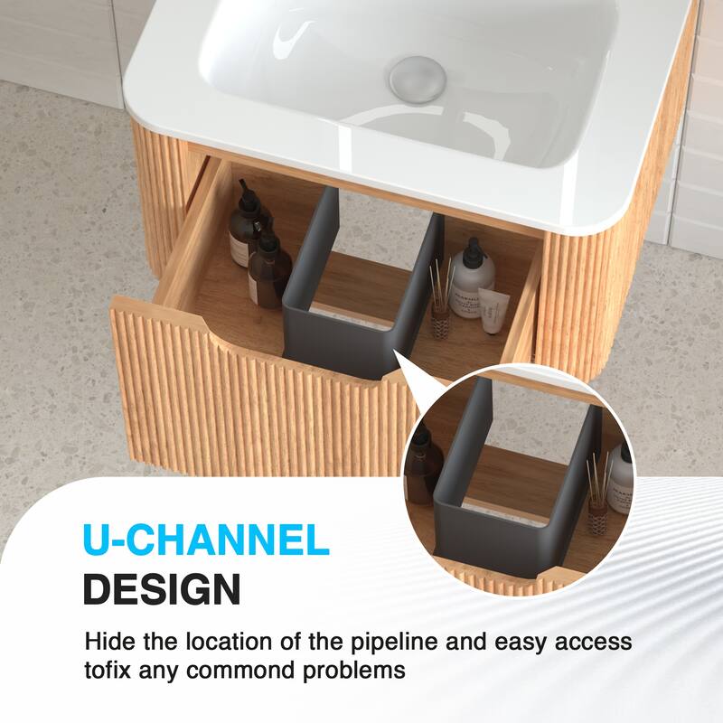 GDF Studio - Verona Floating Bathroom Vanity with Curved Edge Storage & Ceramic Basin without Faucet