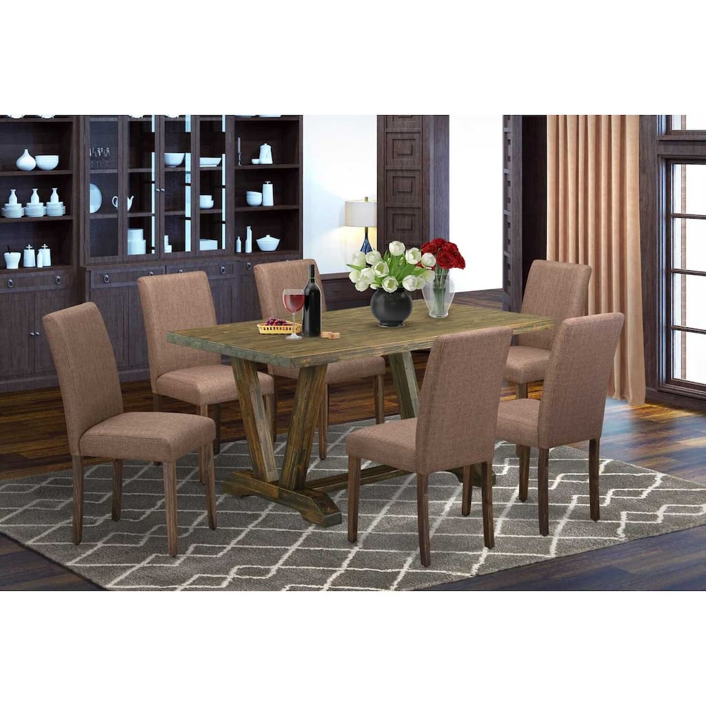 HomeStock 7-Pc Multi-Color Solid Wood Top-Rectangular Upholstered Dining Room Set with High Back-Seats 4