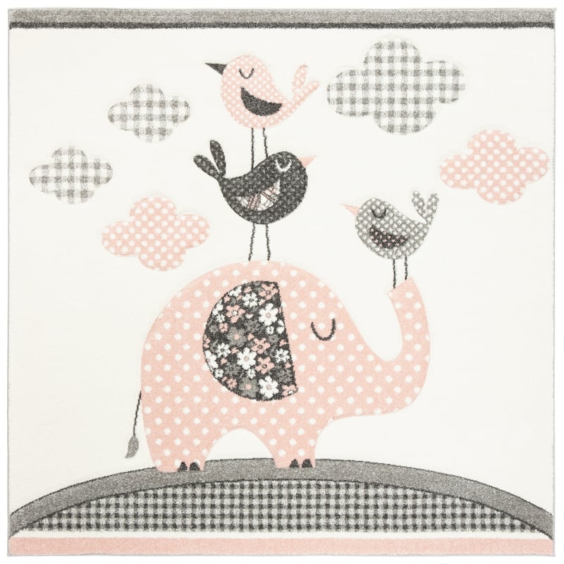 SAFAVIEH Carousel Kids Merja Elephant Rug - 6'7" Square - Pink/Ivory