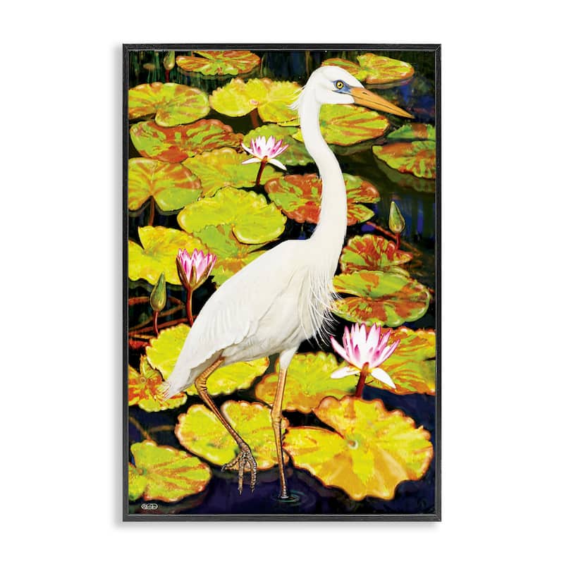 Stupell Stepping Bird on Lily Pads Framed Giclee Art Design By Rosiland Solomon - 12 x 18 - Black