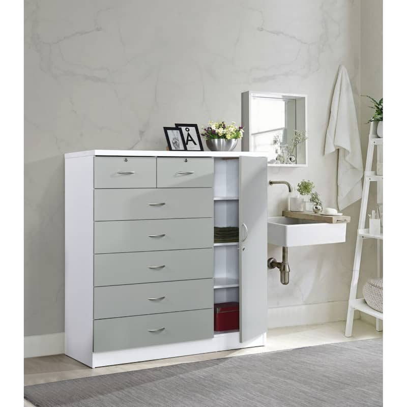 48.25" Gray Rectangular 7-Drawer Chest with Locks and Door