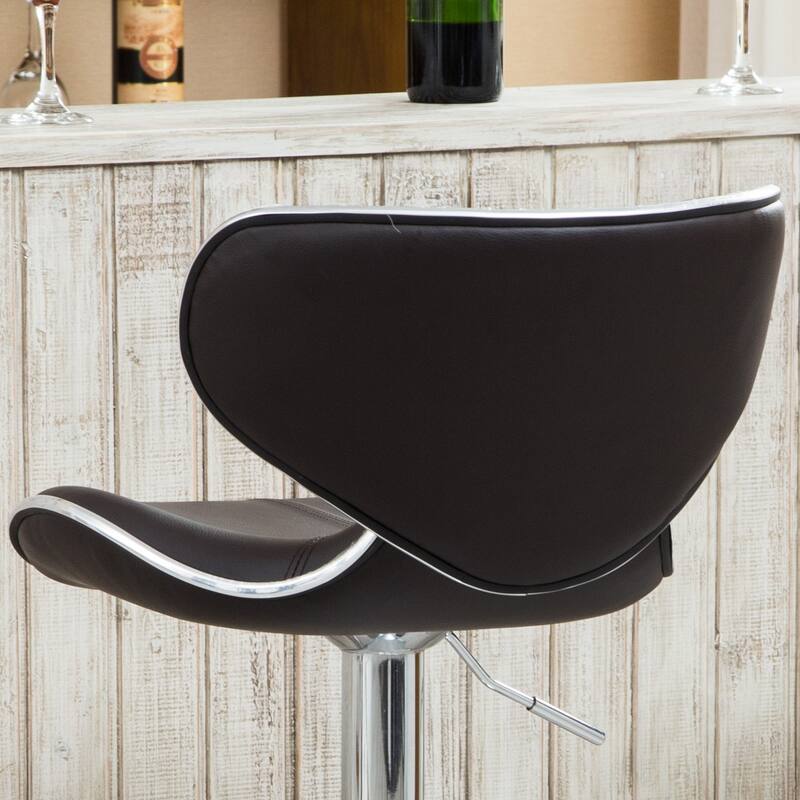 Modern Set of 2 Swivel Bar Stools with Leather Seat, Chrome Base, Height Adjustable, for Kitchen Island Dining Room