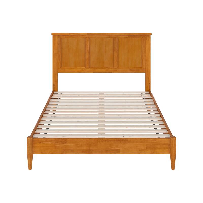 Solid Wood Low Profile Platform Bed - Full Size Bed Frame with USB Ports