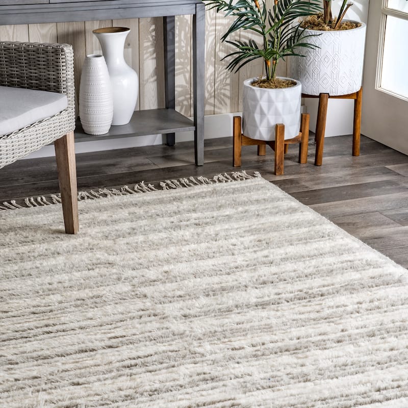 Fred Striped Shag Area Rug - 6' x 9' - Grey