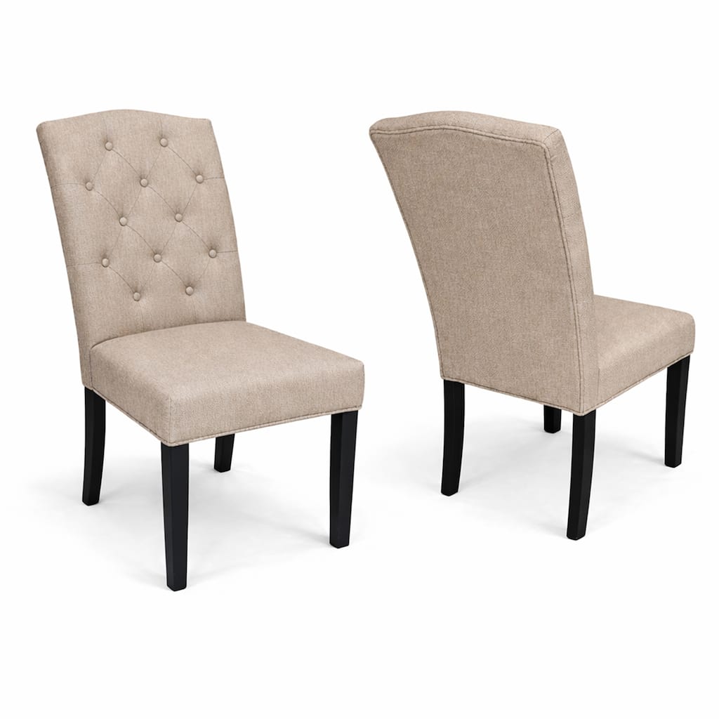 Modern Dining Chairs, Set of 2, Black Finish with Sand Beige Polyester Upholstered Seats Solid Rubberwood