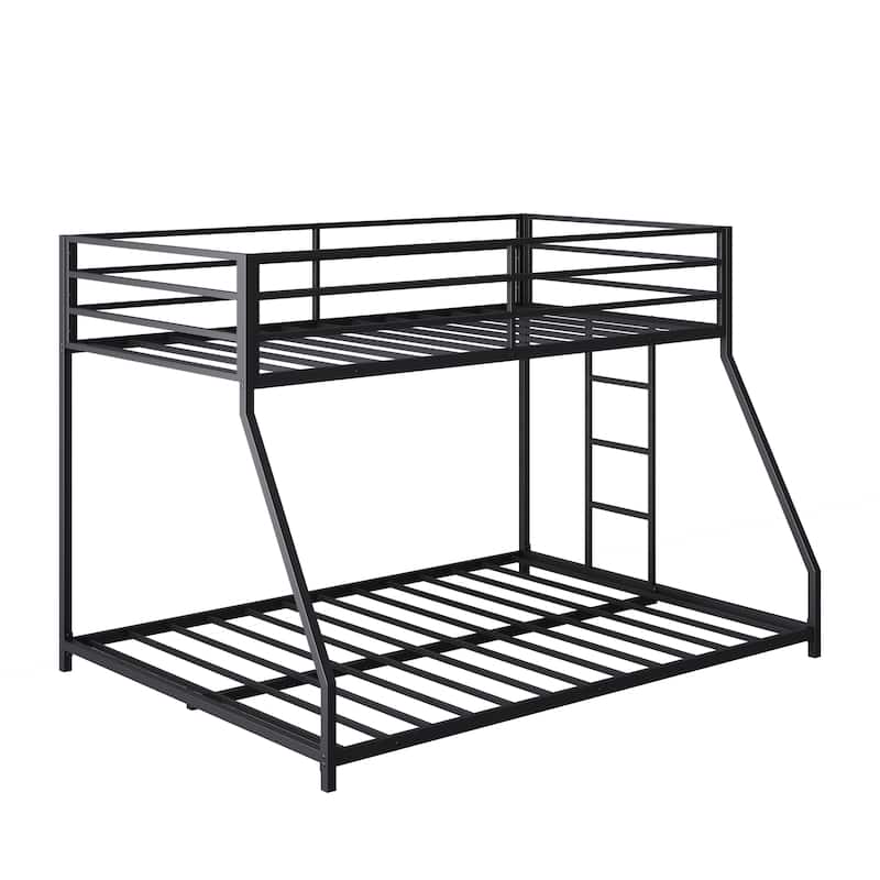 Metal Bunk Bed Frame Black Twin Over Full Size Heavy Duty Bed with Removable Stairs for Teen Adults Teens, No Box Spring Needed