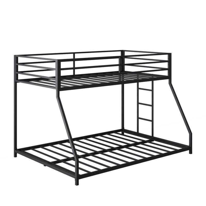Twin Over Full Metal Bunk Bed with Removable Stairs, Heavy Duty Frame for Teens & Adults, No Box Spring Needed, Black