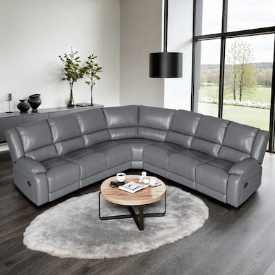 129''W 7-Seat Faux Leather Manual Recliner Large Sectional Reclining Sofa