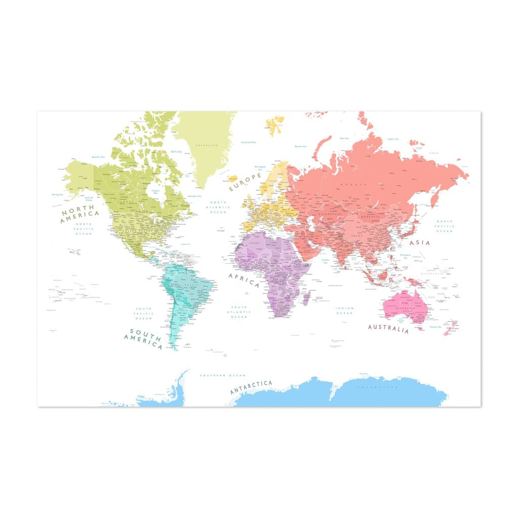 Colorful detailed world map with continents Maps Art Print/Poster