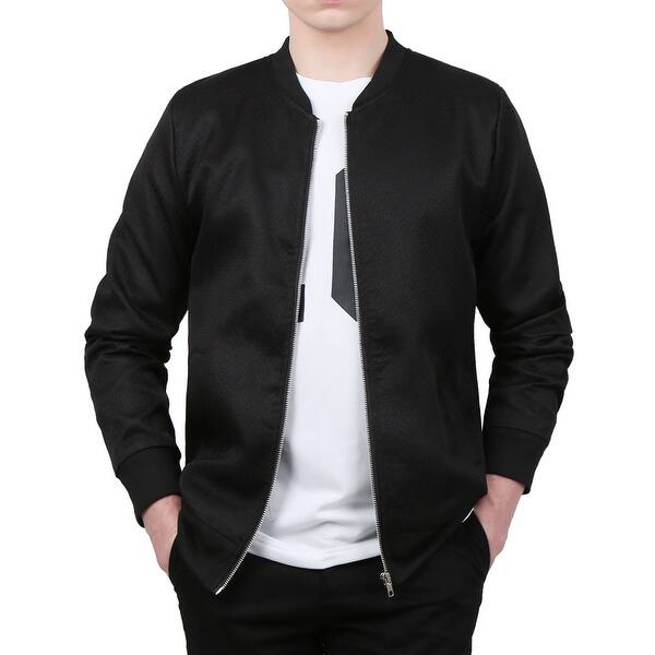 Unique Bargains Men S Stand Collar Zippered Long Sleeves Jacket