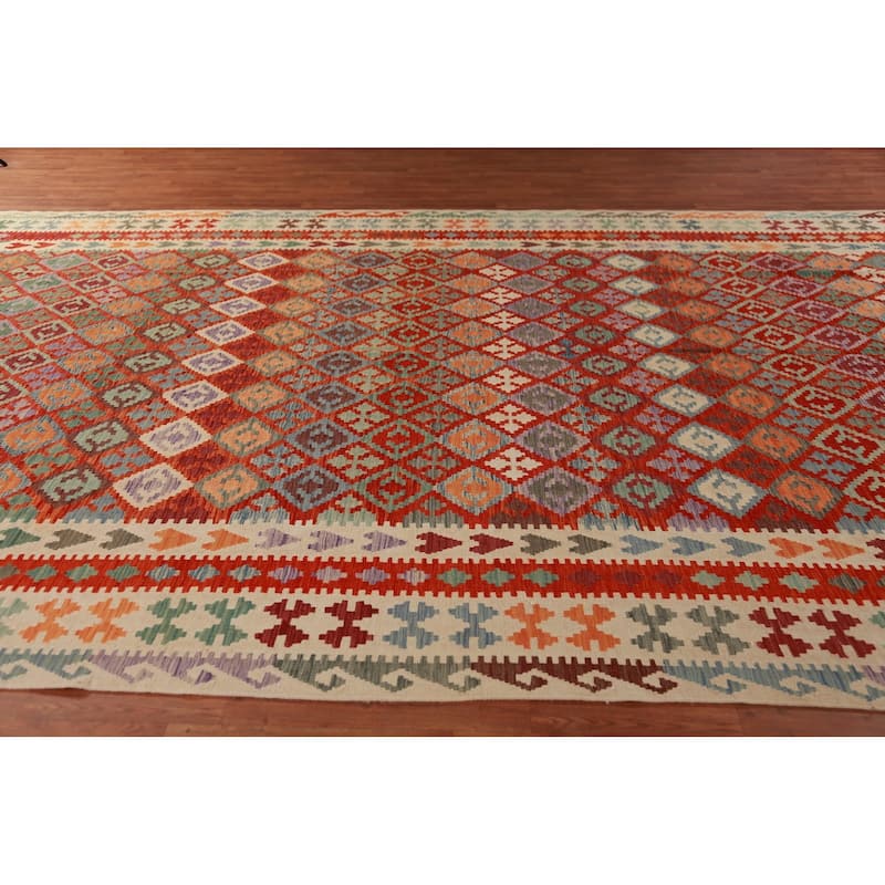 Geometric Kilim Oriental Large Rug Flatweave Tribal Wool Carpet - 10'2"x 16'0"