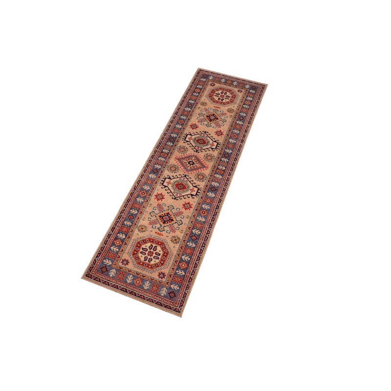 Tribal Kazak Miriam Peach/Light Blue Wool Runner - 2'10'' x 9'8''