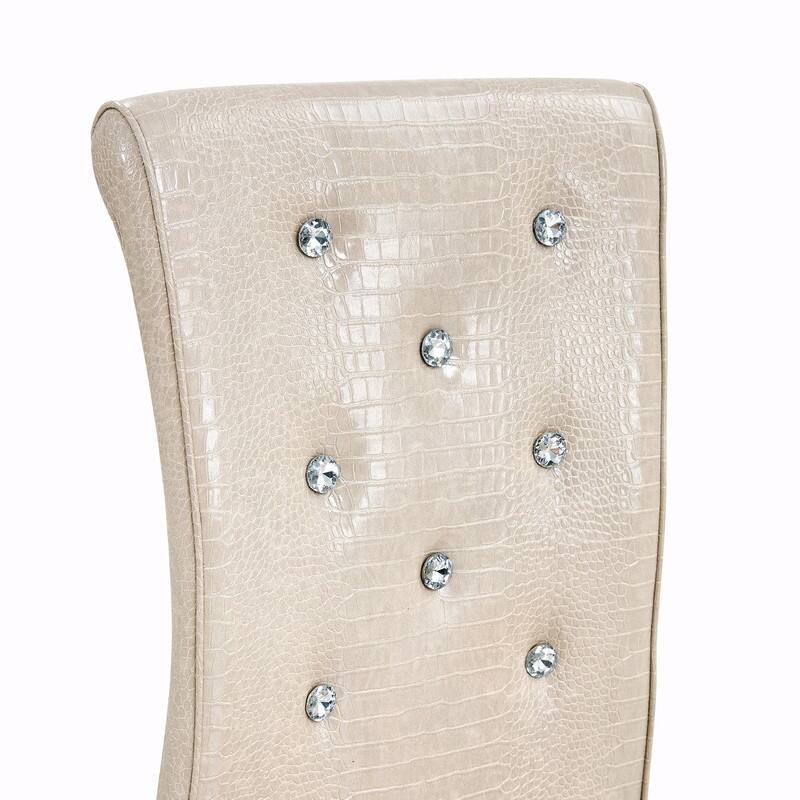 Set of 2 Retro Alligator Skin Upholstered Dining Chairs with Crystal Buckle Design & Faux Leather