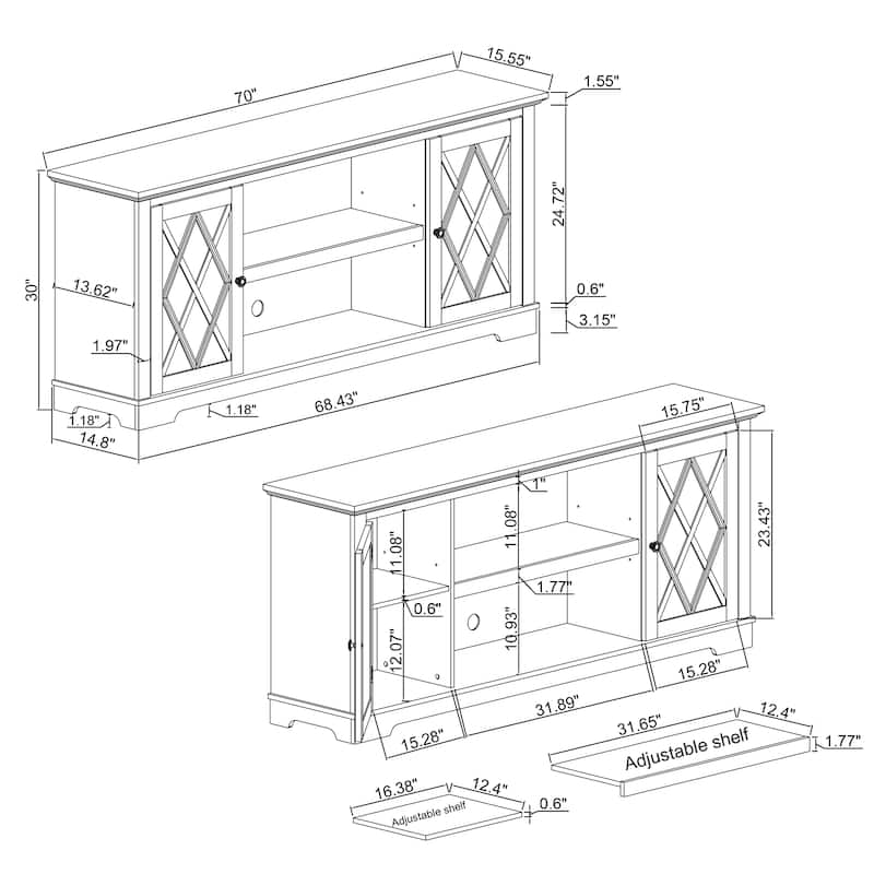 70" Farmhouse TV Stand Console for TVs up to 75 inch - Easy Assembly - 70" in Width