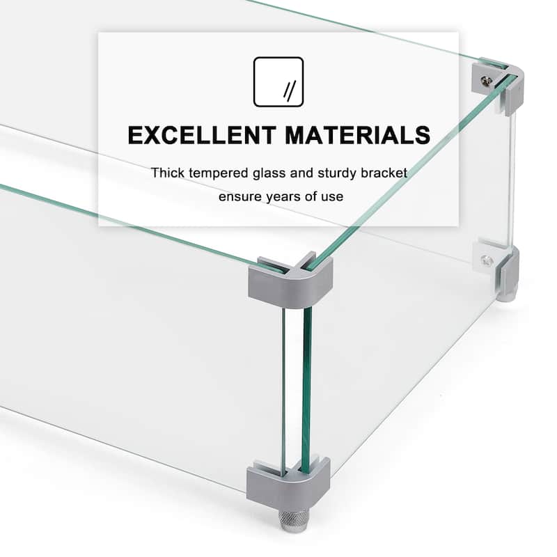 Rectangular Fire Pit Wind Guard, Transparent Tempered Glass