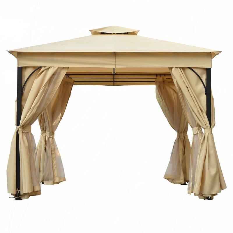 10x10 Outdoor Gazebo Tent with Double Roofs(Beige)