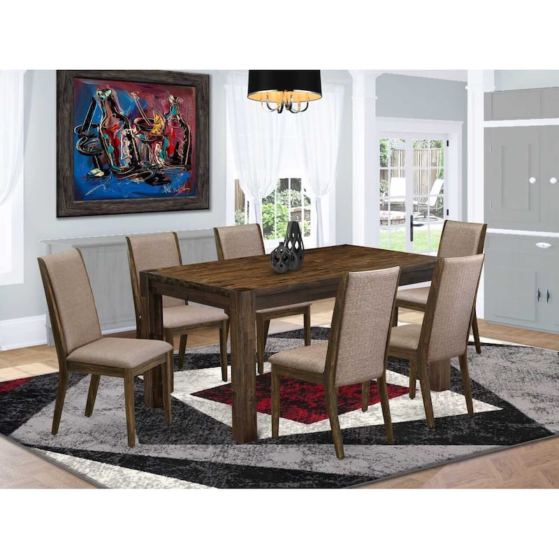 HomeStock 7-Piece Natural Oak Finish Solid Wood Top Dining Table with 6 Parson Chairs