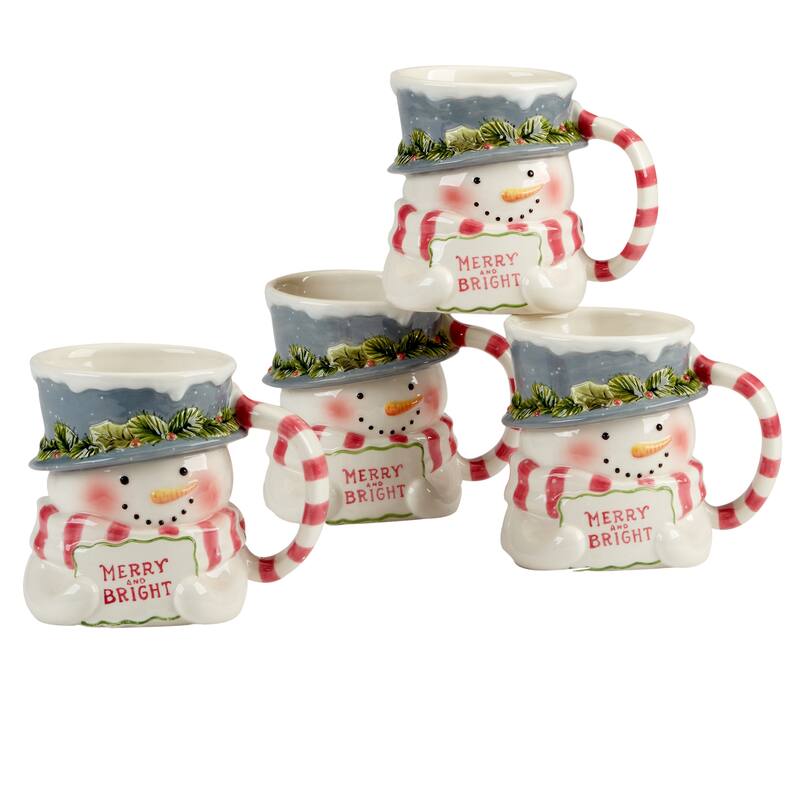 Certified International Snowman Greetings 3-D Mugs, Set of 4