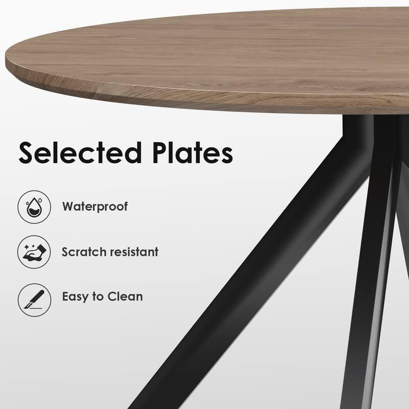 47.2" Round Wooden Dining Table, Wood Dining Table with X-Shaped Pedestal Base, Seats 4-6, Easy Assembly