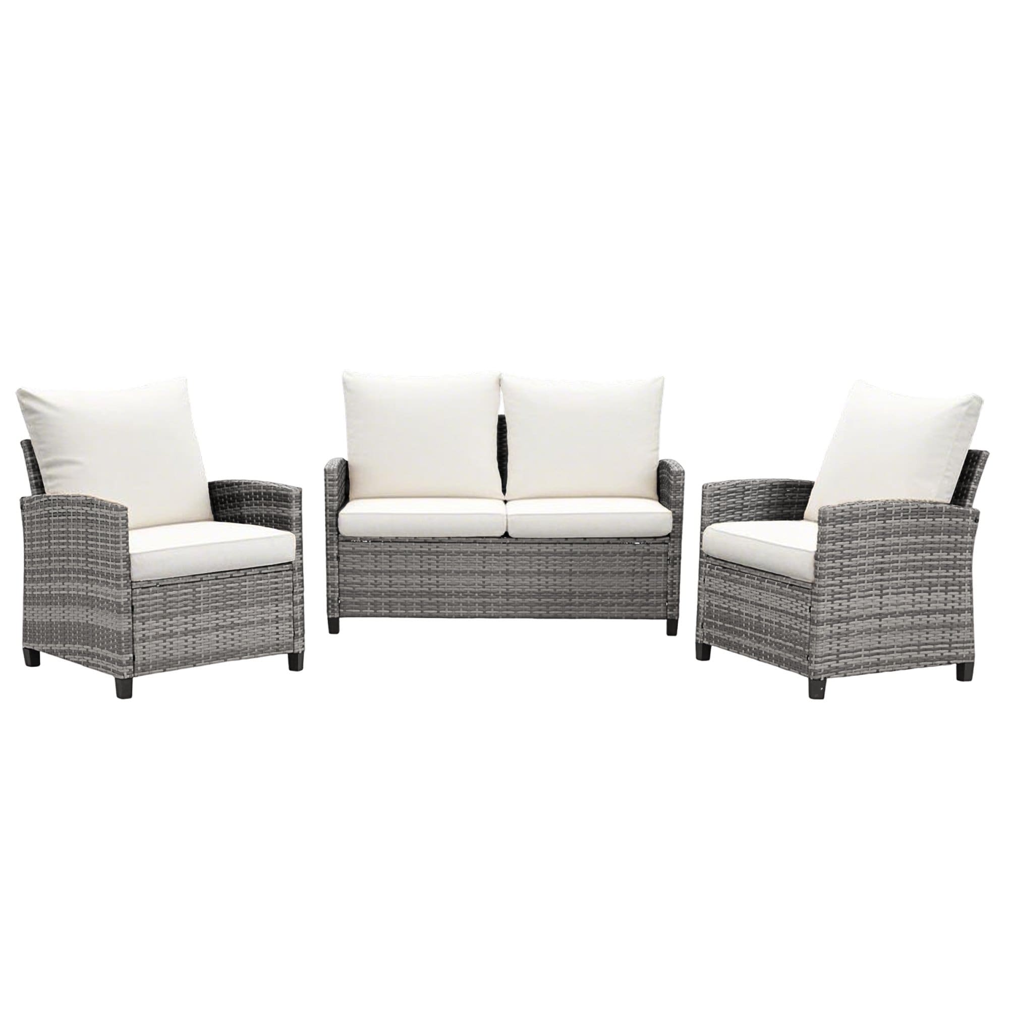 4-Piece Outdoor Wicker Patio Seating Sofa, 1 Love-seat and 2 Single Sofa